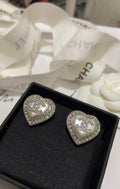 Chanel Heart-Shaped Interlocking-C Crystal Stud Earrings