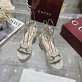 Gucci Monogram Canvas Wedge Sandals with Horsebit-Style Detail