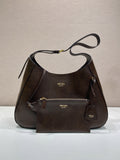 Prada Cleo Leather Shoulder Bag with Pouch — Dark Brown
