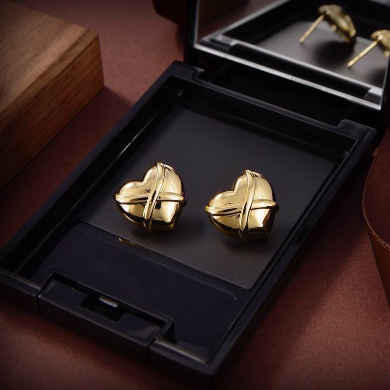 Saint Laurent YSL Gold-Tone Sculptural Statement Stud Earrings